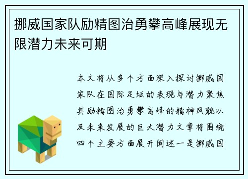 挪威国家队励精图治勇攀高峰展现无限潜力未来可期